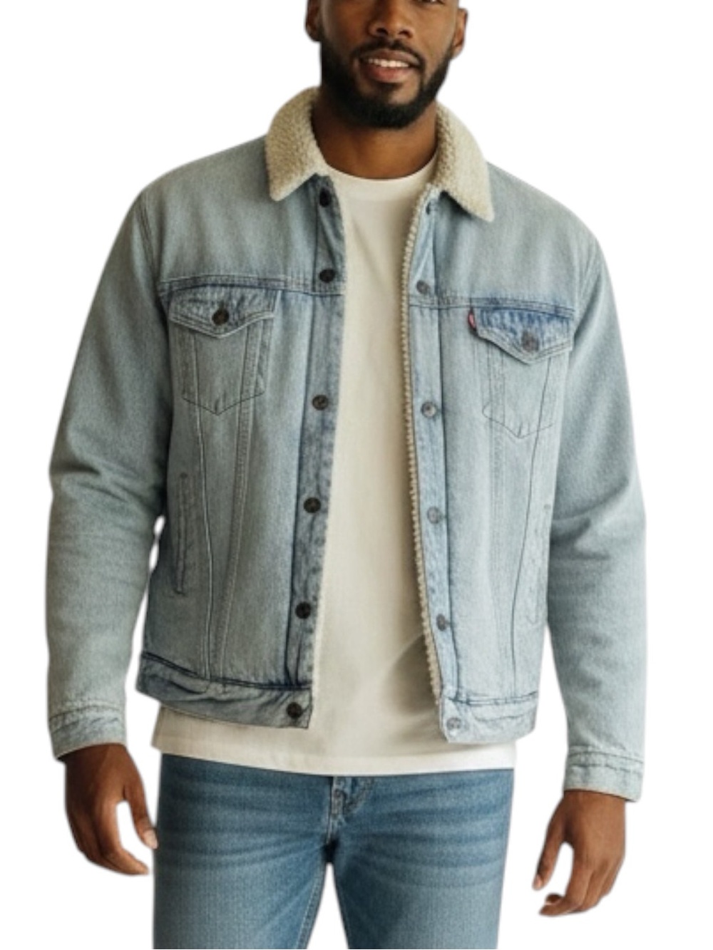 Levi’s Light Wash Sherpa Collar Blue Denim Jacket Outdoor Workwear Size M
